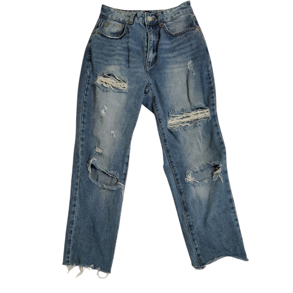 Nasty Gal Light Blue Denim Ripped Jeans